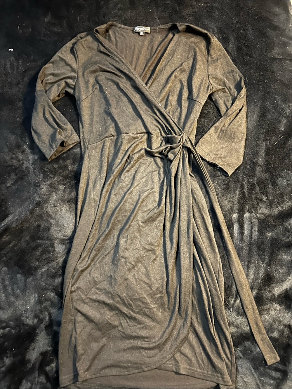 Wrap Midi Dress with Side Tie - Black